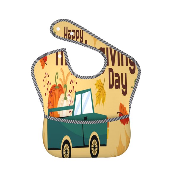 Hirioo Happy Thanksgiving Day for Baby Waterproof Pocket Bib Adjustable Closed for Babies Toddlers with Large Pocket 6-24Months