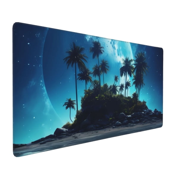 Hirioo Hawaiian Beach Pirate Moon for Mouse Pad ,Anti-Slip Base, Durable Stitched Edges, Perfect for Gaming, Office, and Home Use,16x35.5in