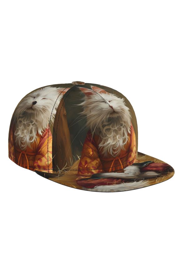 Haystack Meditating Cat for Baseball Cap Men Cap Flat Brim for Men Women Teens Adjustable Baseball Cap
