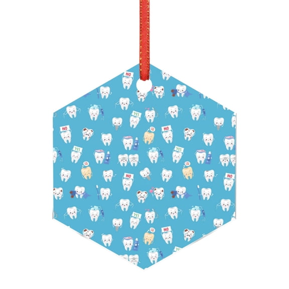 Hirioo Cute Healthy Teeth for Acrylic Christmas Pendant Hanging Christmas Tree Ornaments, Car, Home, Office Gift Decor-Hexagon