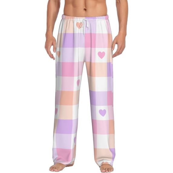 Hirioo Heart Buffalo Plaid for Women's PJ Pajama Pants Sleep Pants Women's Home Trousers with Pockets,S-3XL-X-Large