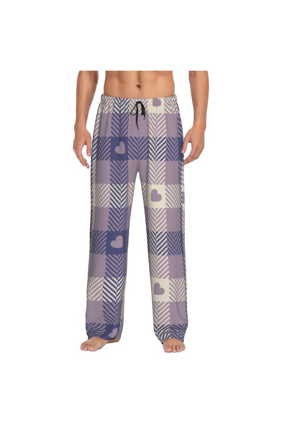 Heart Check Plaid for Women's PJ Pajama Pants Sleep Pants Women's Home Trousers with Pockets,S-3XL-Small
