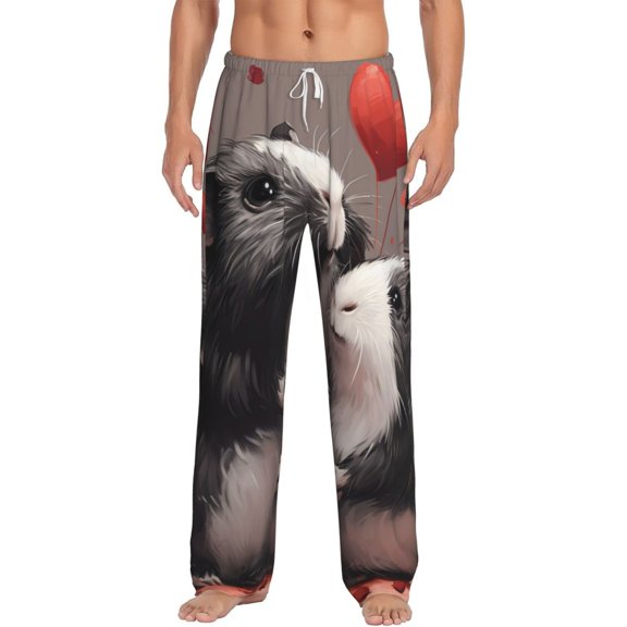 Hirioo Heart Guinea Pig Couple for Men's PJ Pajama Pants Sleep Pants Men's Home Trousers with Pockets,S-3XL-Small