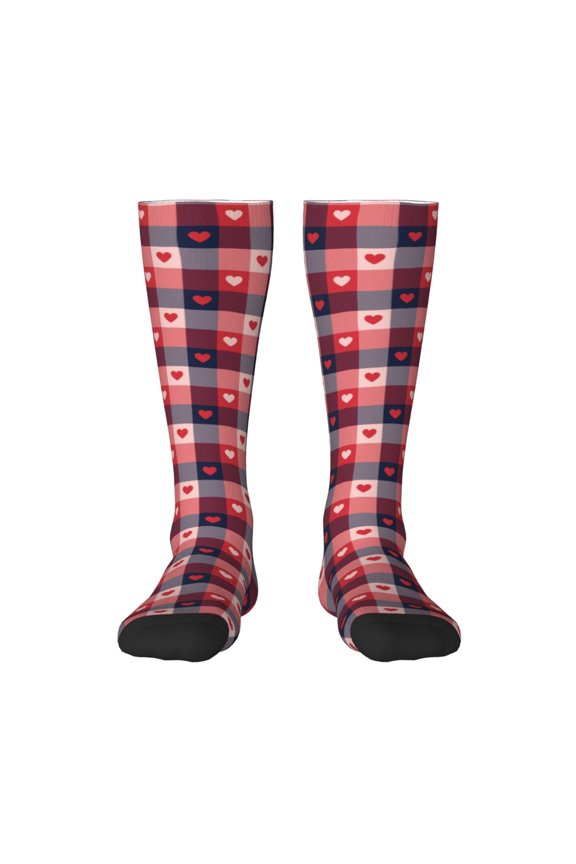 Heart Plaid for Adult Stockings Breathable Sock Non-Pilling,Contrasting Color Design