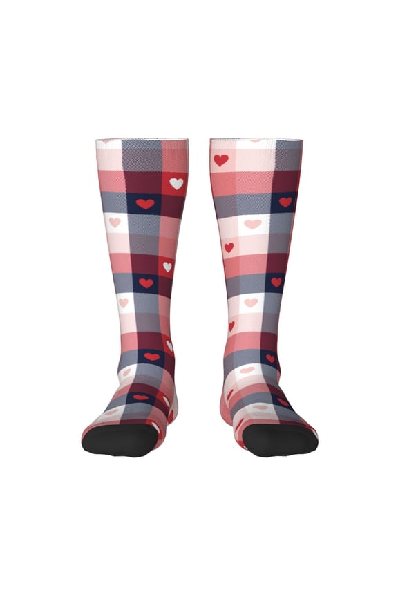 Heart Plaid for Adult Stockings Breathable Sock Non-Pilling,Contrasting Color Design