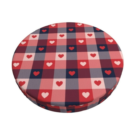 Hirioo Heart Plaid for Round Bar Stool Seat Covers Washable Stool Cushion Slipcover Elastic Bar Chair Covers for 12-14 Inch Chair-14 inch
