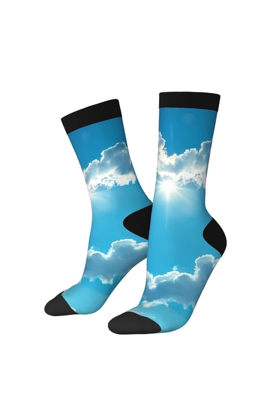 Heart Shaped Cloud Pattern Adult Middle Tube Socks Breathable Sock Non-Pilling,Contrasting Color Design