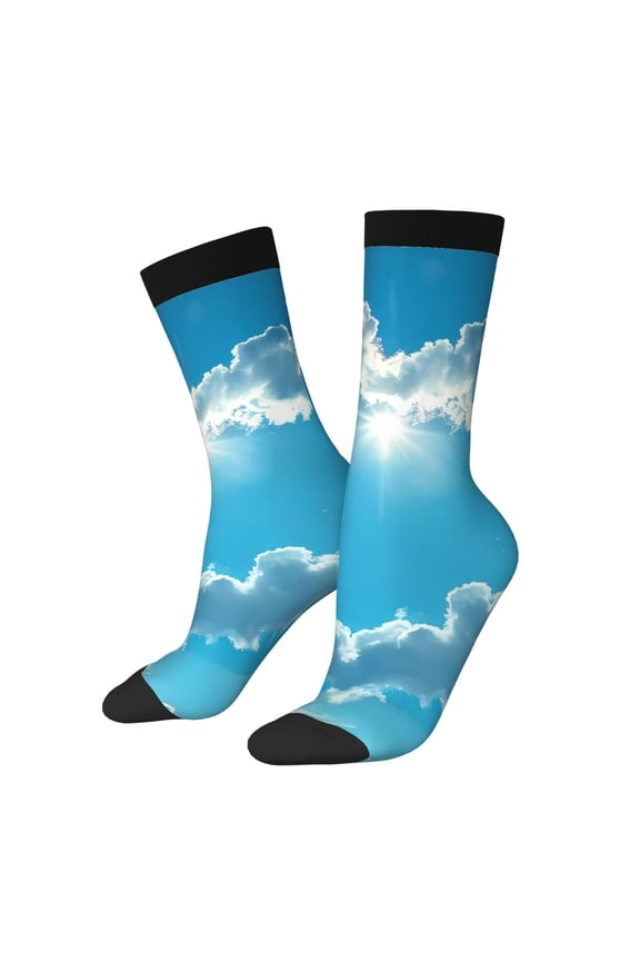 Heart Shaped Cloud Pattern Adult Middle Tube Socks Breathable Sock Non-Pilling,Contrasting Color Design