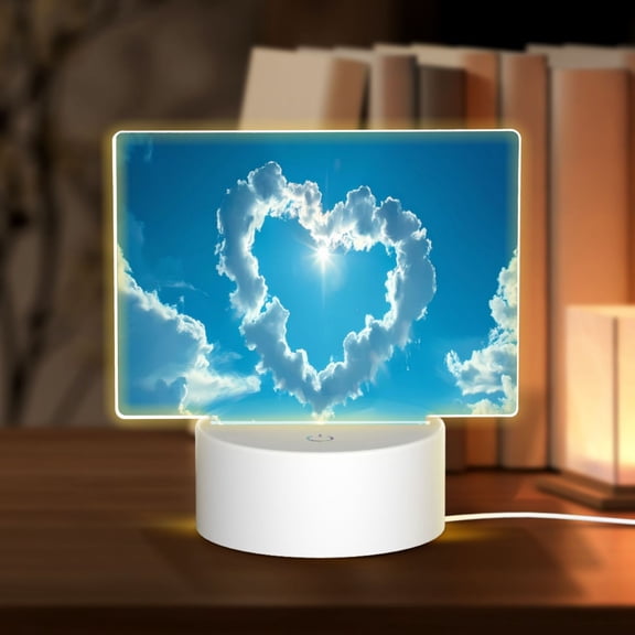 Hirioo Heart Shaped Cloud for Rectangular Acrylic with Night Light Best Gifts for Lover Girl Mom, Valentine's Day Anniversary Birthday Wedding Present