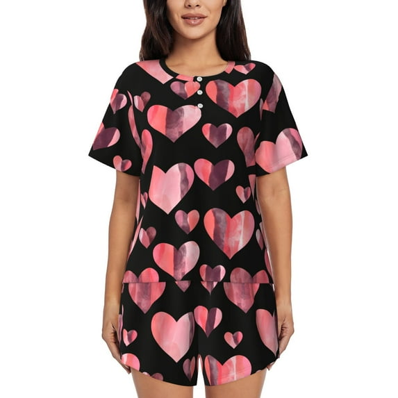 Hirioo Hearts for Women's 2 Piece Short-Sleeved Pajama PJ Sets for Women Shorts with Pockets Womens Lounge Set-X-Large