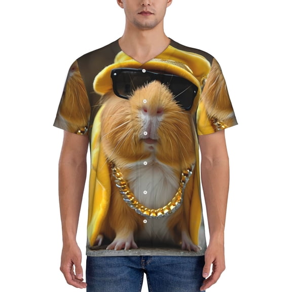 Hirioo Heavy Metal Style Guinea Pig for Men's Baseball T-shirt Shirts Short Sleeve Casual Summer Button Stretch T Shirts,Size S-4XL-Medium