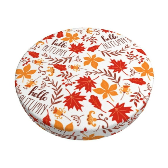 Hirioo Hello Autumn Maple Leaf for Round Bar Stool Seat Covers Washable Stool Cushion Slipcover Elastic Bar Chair Covers for 12-14 Inch Chair-14 inch