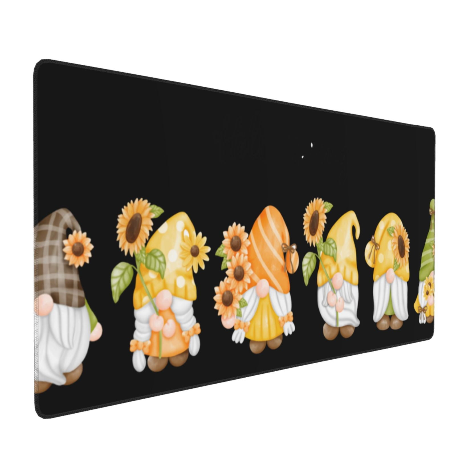 Hirioo Hello Spring Sunflower Gnomes for Mouse Pad ,Anti-Slip Base, Durable Stitched Edges, Perfect for Gaming, Office, and Home Use,16x35.5in