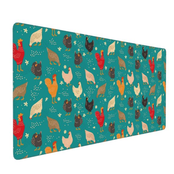 Hirioo Hens And Rooster for Mouse Pad ,Anti-Slip Base, Durable Stitched Edges, Perfect for Gaming, Office, and Home Use,16x35.5in