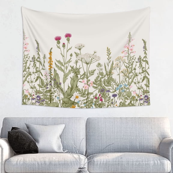 Hirioo Herbs and Wildflowers Print Tapestry Lightweight Fabric for Bedroom Aesthetic Home Wall Dorm Dcor Living Room Decor 29x37 Inch