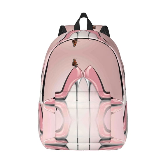 Hirioo High Heel Shoes Butterfly Canvas Backpack, Durable Travel Backpack with Multiple Compartments,Large Capacity, Backpack for School, Hiking, Work