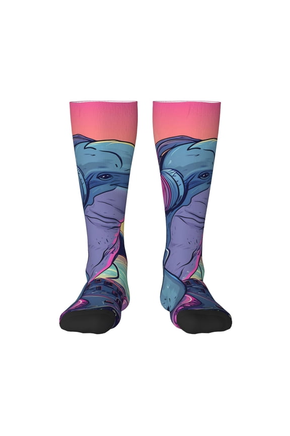 Hip-Hop DJ Dolphin for Adult Stockings Breathable Sock Non-Pilling,Contrasting Color Design
