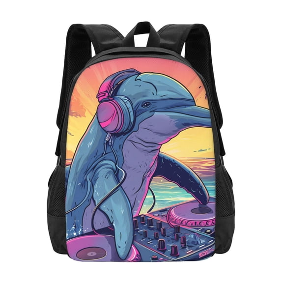 Hirioo Hip-Hop DJ Dolphin for Minimalist Backpack Large Capacity Backpack Travel Backpack For School
