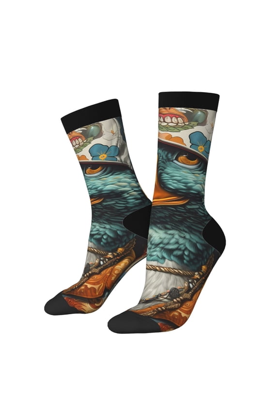 Hip-Hop Duck Pattern Adult Middle Tube Socks Breathable Sock Non-Pilling,Contrasting Color Design