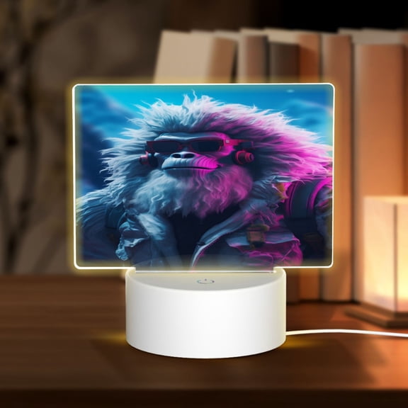 Hirioo Hip-Hop Glasses Gorilla for Rectangular Acrylic with Night Light Best Gifts for Lover Girl Mom, Valentine's Day Anniversary Birthday Wedding Present