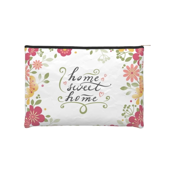 Hirioo Home Sweet Home Floral for Paper Reusable Cosmetic Bag Zipper Encouragement Travel Pouch Toiletry Bag for Women Girls