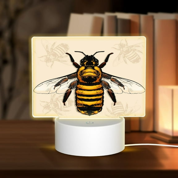 Hirioo Honey Bee for Rectangular Acrylic with Night Light Best Gifts for Lover Girl Mom, Valentine's Day Anniversary Birthday Wedding Present