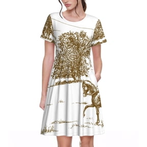 Hirioo Horse Rider In Field for Short Sleeve Dress Women's Short Sleeve Dress with Pockets