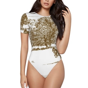 Hirioo Horse Rider In Field for Women's Round Neck Short-sleeved Onesie Basic Bodysuits-Medium