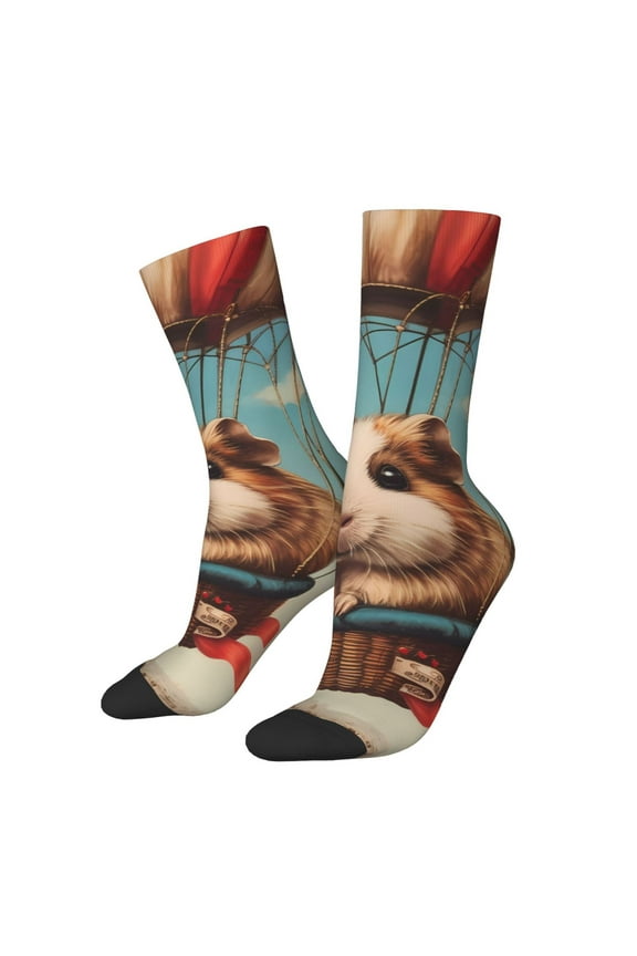 Hot Air Balloon Guinea Pig Pattern Adult Middle Tube Socks Breathable Sock Non-Pilling,Contrasting Color Design