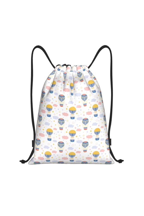 Hot Air Balloon Print Drawstring Backpack Bag Sport Versatile Sports Backpack for Gym, Travel, Swimming, Beach