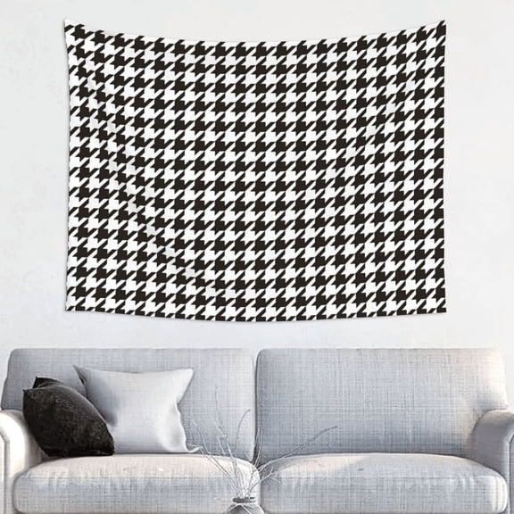 Hirioo Houndstooth Black And White Print Tapestry Lightweight Fabric for Bedroom Aesthetic Home Wall Dorm Décor Living Room Decor 29x37 Inch