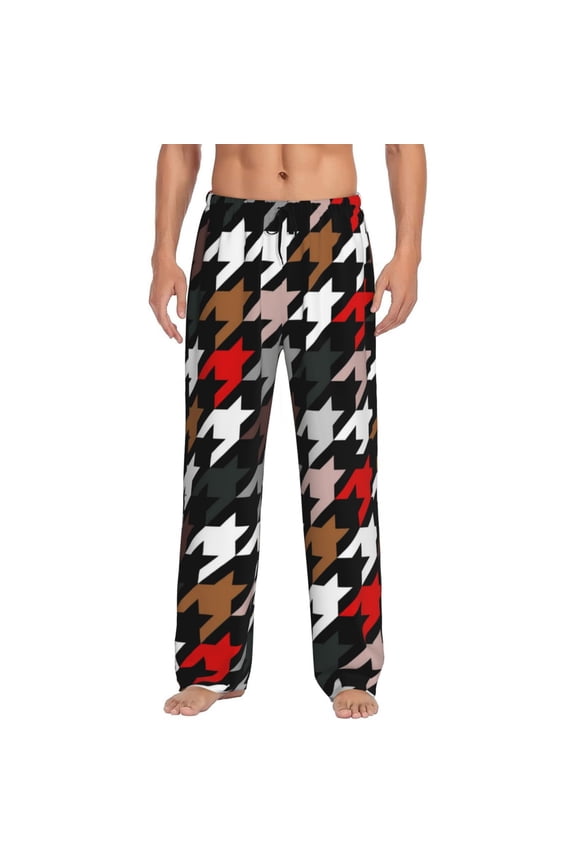 Houndstooth Green Red for Men's PJ Pajama Pants Sleep Pants Men's Home Trousers with Pockets,S-3XL-Medium