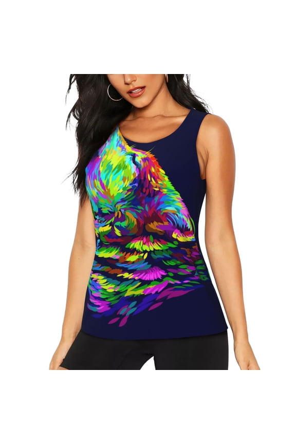 Howling Wolf for Women's Workout Tank Top Sleeveless Workout Tops Athletic Gym Shirts-X-Large