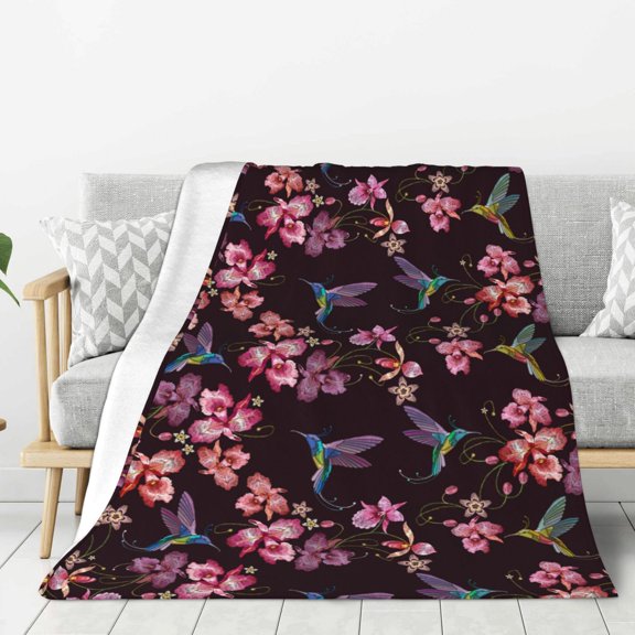 Hirioo Humming Bird And Tropical for Flannel Blanket, Cozy and Warm Throw for Bed or Couch ,Perfect for All Seasons-80"x60"
