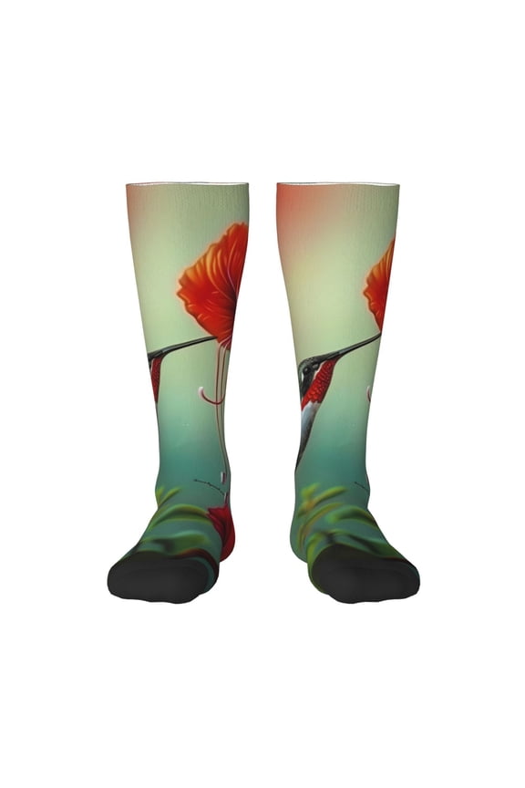 Hummingbird Floral Paradise for Adult Stockings Breathable Sock Non-Pilling,Contrasting Color Design