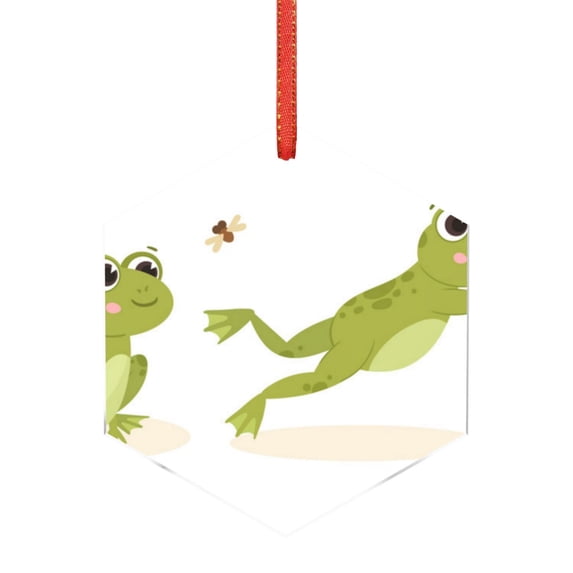 Hirioo Hunting Frog for Acrylic Christmas Pendant Hanging Christmas Tree Ornaments, Car, Home, Office Gift Decor-Hexagon