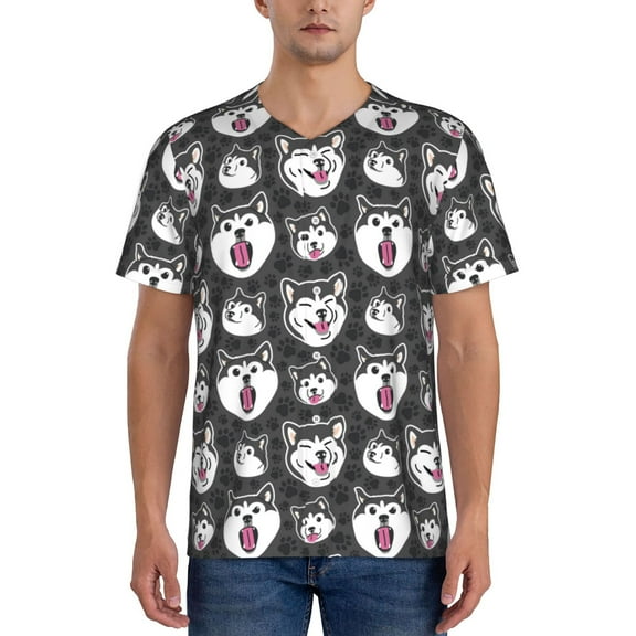 Hirioo Husky for Men's Baseball T-shirt Shirts Short Sleeve Casual Summer Button Stretch T Shirts,Size S-4XL-3X-Large