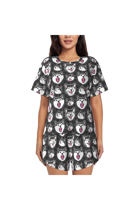 Husky for Women's 2 Piece Short-Sleeved Pajama PJ Sets for Women Shorts with Pockets Womens Lounge Set-Medium