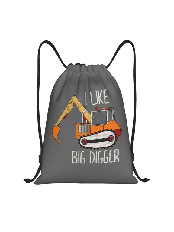 I Like Big Digger Print Drawstring Backpack Bag Sport Versatile Sports Backpack for Gym, Travel, Swimming, Beach