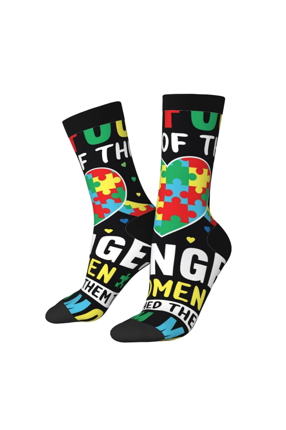 I Love With Autism Pattern Adult Middle Tube Socks Breathable Sock Non-Pilling,Contrasting Color Design