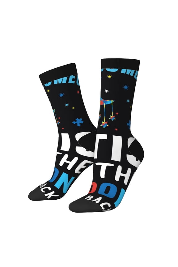 I Love With Autism To The Moon And Back Pattern Adult Middle Tube Socks Breathable Sock Non-Pilling,Contrasting Color Design