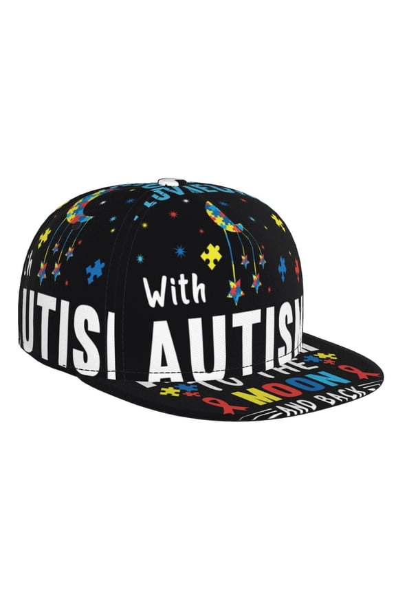 I Love With Autism To The Moon And Back for Baseball Cap Men Cap Flat Brim for Men Women Teens Adjustable Baseball Cap