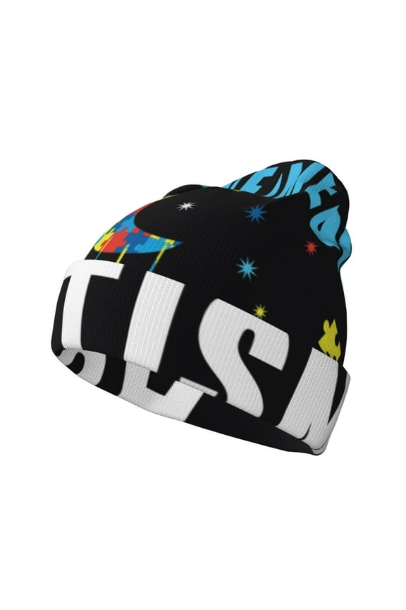 I Love With Autism To The Moon And Back for Men's Knit Cuffed Beanie for Outdoor Activities Unisex