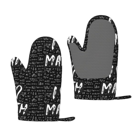 Hirioo I love Math for Silicone Oven Mitts for BBQ, Baking, Cooking, Set of 2, Heat Resistant 260, Non-Slip Kitchen Essentials