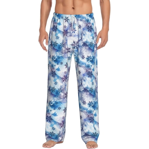 Hirioo Icy Blue Snowflakes for Men's PJ Pajama Pants Sleep Pants Men's Home Trousers with Pockets,S-3XL-Large