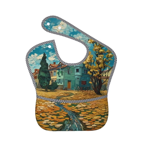 Hirioo Impressionist Village Sky for Baby Waterproof Pocket Bib Adjustable Closed for Babies Toddlers with Large Pocket 6-24Months
