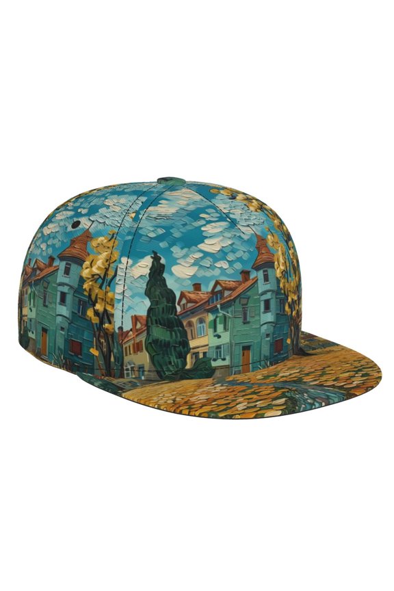 Impressionist Village Sky for Baseball Cap Men Cap Flat Brim for Men Women Teens Adjustable Baseball Cap