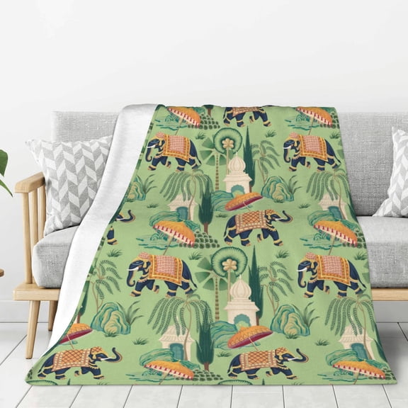Hirioo Indian elephant for Flannel Blanket, Cozy and Warm Throw for Bed or Couch ,Perfect for All Seasons-40"x30"