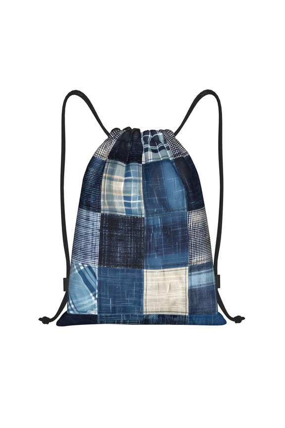 Indigo Patchwork Quilt Print Drawstring Backpack Bag Sport Versatile Sports Backpack for Gym, Travel, Swimming, Beach