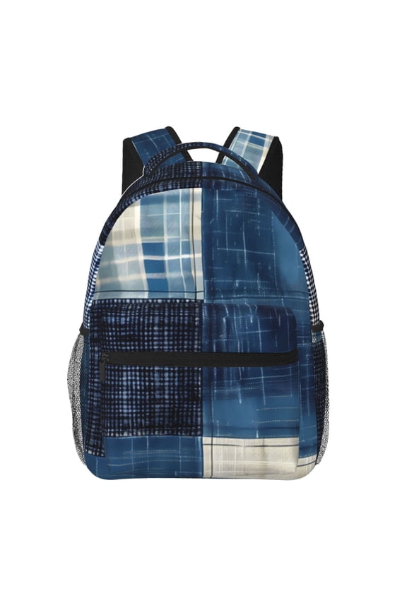 Indigo Patchwork Quilt Print Laptop Backpack Lightweight Casual Travel Daypack for College Workplace Travel